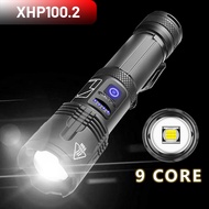 80000LM Powerful Flashlight XHP100.2With Pen Holder Tail rope USB Rechargeable LED Torch Flashlights Waterproof Zoom Torch 5Modes Use 26650 Battery