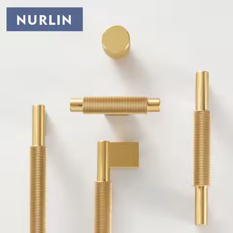 Nurlin New Solid Brass Cross Knurling Brushed Cabinet Knob Cupboards T-bar Long Appliance Pull Furni
