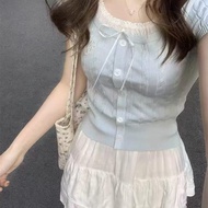 Lace Bow Knot Sweater Top - Summer White