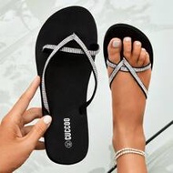 Woman Shoes Rhinestone Decor Flip Flops, Glamorous Summer Flip Flops For Summer Vacation Shoes Back 