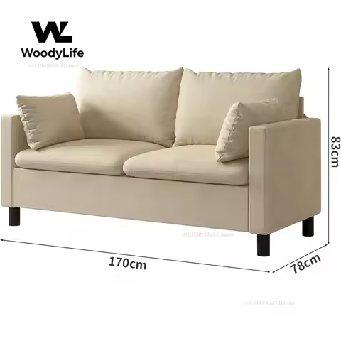 2-Seat Sofa, Linen Sofa, Sofa with Armrests, Living Room Wooden Legs, Office, Bedroom