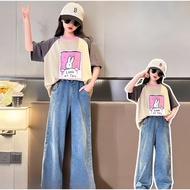 5-year-old girls Suits/girls look bunny coord breeze Sets/Tiedye Suits/viral Kids Suits/girls Denim 