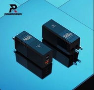 PowerRider PD100CA 100W氮化鎵三孔折疊快速充電器 黑色 附送100W急速充電線