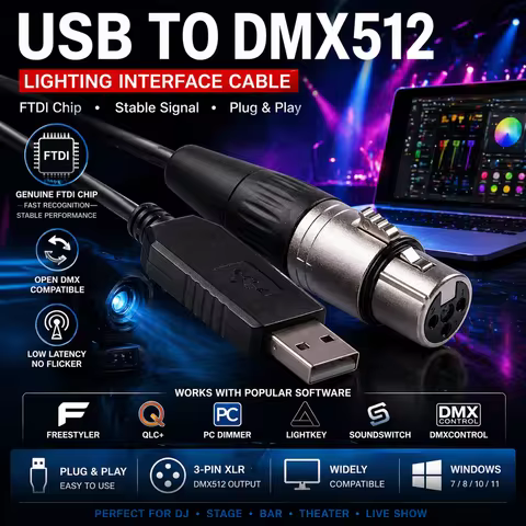 DMX Enttec OpenDMX JMS USB2DMX FTDI RS485 XLR PC Dimmer Control Interface Cable
