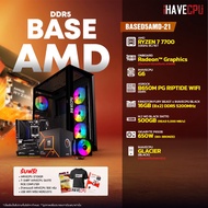 iHAVECPU คอมประกอบ BASED5AMD-21 AMD RYZEN 7 7700 3.8GHz 8C/16T / ONBOARD Radeon™ Graphics (อัพเกรดการ์ดจอติดต่อ ADMIN) / ASROCK B650M PG RIPTIDE WIFI DDR5 / KINGSTON FURY BEAST x iHAVECPU 16GB (8x2) DDR5 5200MHz BLACK / iHAVECPU GLACIER (BLACK)(ATX)