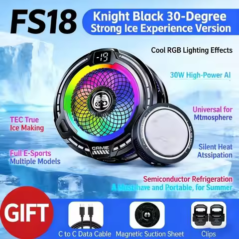 FS18 Mobile Phone Cooler 30W AI Smart Temperature Control TEC Semiconductor Cooling Fan Radiator wit