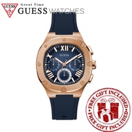 [Official Warranty] Guess GW0571G2 Men's Rose Gold Tone Case Blue Silicone Watch