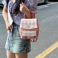 DIOR 拼色銀扣菱格紋後背包18*22*10 98新配件塵袋