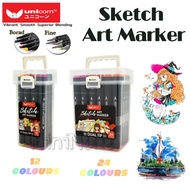 (MiniMore) Unicorn Sketch Art Marker Pen Dual Tip Set - 12/24 Colours