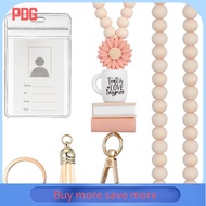 PDG ลูกปัดดอกเดซี่สีชมพู สายคล้องคอประดับลูกปัด ไม้ พร้อมที่ใส่บัตร สายสำหรับป้ายชื่อ แฟชั่น พร้อมพู