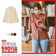 Uniqlo rayon blouse with band collar