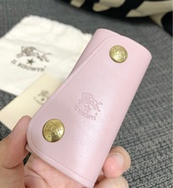 義大利佛羅倫斯精品品牌 【Il Bisonte】粉紅色野牛皮革金扣鑰匙包