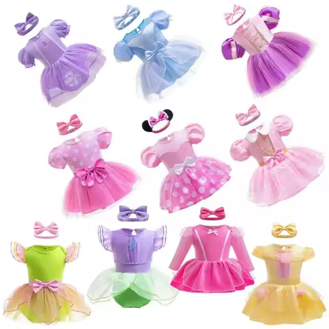 ♥AA Children's American movies Minnie Ariel role-playing costumes, baby jumpsuits, crawling clothes
