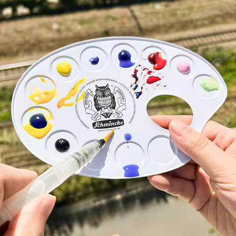 Schmincke Handheld Metal Watercolor Palette 12 Grid Oval Painting Palette Portable Painting Tools Pa