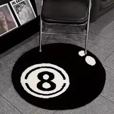 VIKAMA Black 8-Ball Billiard Round Carpet, Anti-Slip Carpet, Living Room Sofa Cushion, Soft Bedroom 