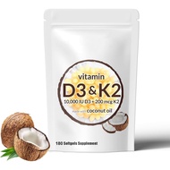 2-in-1 Vitamin D3 K2 Supplement Softgel, 10000 IU VIT D3 + 200 MCG Vitamin K2, Replenish Vitamin D3 