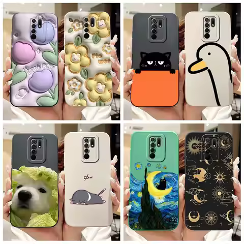 For Xiaomi Redmi 9 Case Fashion Painted Coque Soft Square Silicone Phone Back Cover For Xiaomi Redmi