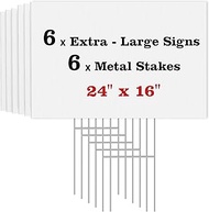 ComboJoy Blank Yard Signs with Stakes, 24 x 16 Inches Corrugated Plastic Custom Sign, Stickable and 