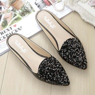 Women's Flats - Sequined Patent Leather Rhinestone Sandals
