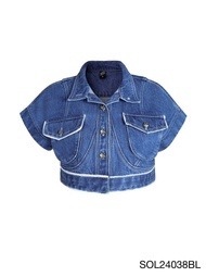 MERGE X SABINA เสื้อแจ็คเก็ตแขนสั้น Meri รหัส SOL24038BL - สีฟ้าอ่อน