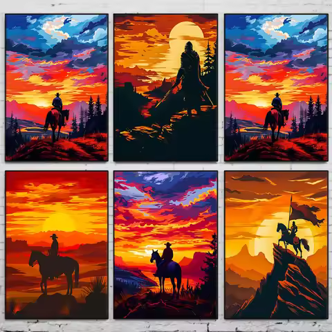 Pop Art Landscapes Game Play Poster Red Dead Redemption Arthur Morgan Canvas Painting for Modern Wal