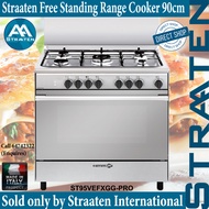Straaten Free Standing Cooker 90 cm ST95VEFXGG-PRO 5 Burners Cast Iron Pan Support 8 Settings Electric 129 Litres EXTRA Large Oven in Stainless Steel with Glass Cover