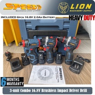 Speed Lithium 3unit Combo 16.8V Brushless Impact Driver Drill - Included 6pcs 216.8V 2.0Ah Batteries