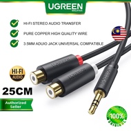 UGREEN 3.5MM Audio Cable Male to 2 RCA Female Jack Stereo Y Adapter Gold Plated Samsung Huawei Oppo Vivo Xiaomi Realme Dell MSI Asus MP3 Smartphone Tablet Hi Fi Stereo System PC Laptop Computer Sound Speaker 25CM