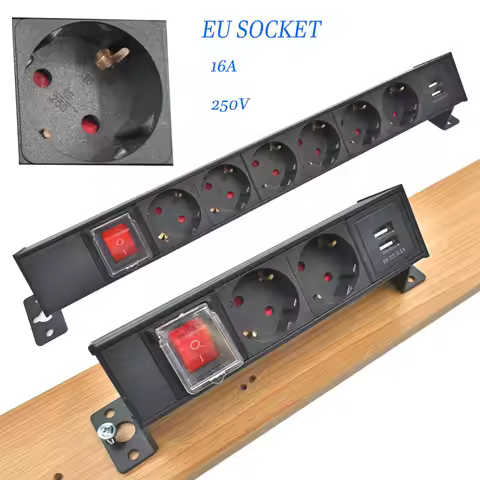 PDU Power Strip Desktop power board 1-7AC EU socket Extension wire 1.2/2/3M 16A 4000W Network Cabine