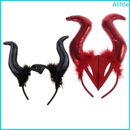 Alia Ox Horn Headband Devil Horn Hair Hoop Halloween Tiaras Halloween Demon Horn Headwear Devil Horn