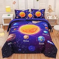 Twin Size Comforter Sets for Boys, Space Bedding Set Twin Bed in a Bag, 6 Pcs Universe Planet Galaxy