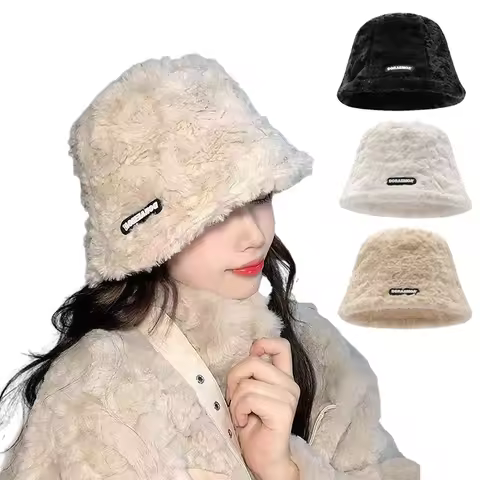 Wool Downy Fisherman hat for Women Korean Fashion Plush Bucket Hats Warm Thick Show Face Small Cover