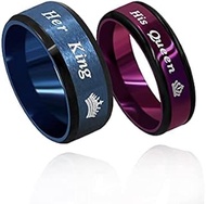 Fashion 2-Tones Her King Ring, Black Blue, Matching Couples Wedding Band Engagement, Lovers Valentin