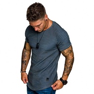 ผู้ชาย เสื้อยืด พลีท แขนเสื้อแบบตะเข็บเฉียง