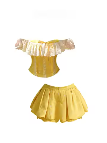 HEZA Lace Trim Printed Bloomer Set Women's Summer Casual Style High Waist A-Line Skirt Pants Fashion