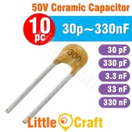 10pcs Ceramic Capacitor 50V 30pF 330pF 3.3nF 33nF 330nF