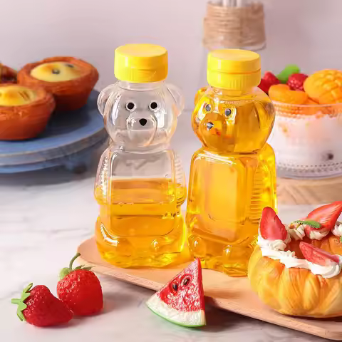 12oz Plastic Bear Honey Bottle Jars,Honey Squeeze Bottle Empty with Flip Top Lid Containers Honey Be