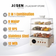 JOSEN 26L 3 Tier Transparent Multi Electric Food Steamer Cooker Stainless Steel Plate Pengukus Elekt