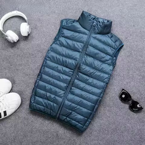 Autumn and Winter Men's 90% White Duck Down Vest Casual Lightweight Down Warm Solid Sleeveless Jacke