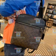 coach 咖啡色男士單肩斜挎包 PVC配皮款式男士飛行員包F766 背包 斜孭袋