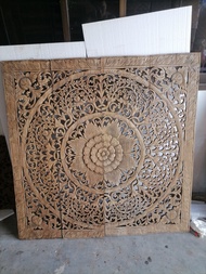 Natural Color Mandala Wood Carving Panel 150 x 150 Cm Teak Wood Panel Wall Art Hanging Home Decor