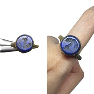 แหวนหินลาพิสลาซูลี่ หินแท้ธรรมชาติ แกะสลักรูปนก ขนาด 59 Natural Lapis Lazuli Animal Intaglio Engraved Round Ring Size 59