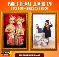 Dapat 2 pcs cetak foto jumbo + frame bingkai ukir gold premium ( bukan kayu ) ukuran 17 r (35x50 cm