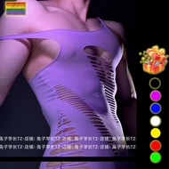 Plus Men Bodysuit Hollow Bar Club Dance Party Transparent Black sissy Underwear Male Dress Body Stoc