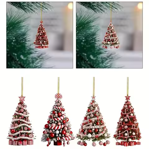 4pcs Christmas Tree Pendants Xmas Tree Hanging Ornaments Car Decoration Pendant Christmas Party Kids