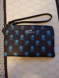 Coach 黑色藍花銀包卡包