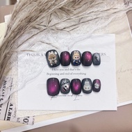 Jx [labubu] Handmade Wearing Nails ins Style Short Peas Nails Cat's Eye Pure Handmade Fake Nail Piec