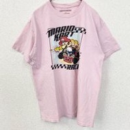 古著瑪利歐賽車短袖遊戲印花 T 卹，圓領，復古設計，粉紅色，L 碼