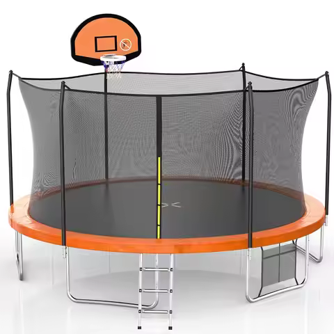 15 FT Trampoline for Kids, Trampoline with Basketball Hoop, Recreational Outdoor Trampolines with St