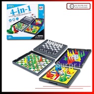 【Ready Stock】14 x 15 cm Magnetic 4-in-1 Board Game Set Fighting Chess/International Chess/LUDO Game Set Chess Set Family Game Kids Gifts